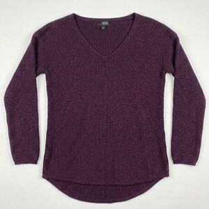 a.n.a A New Approach Women's V-Neck Ribbed Knit Sweater – Plum Purple Pullover